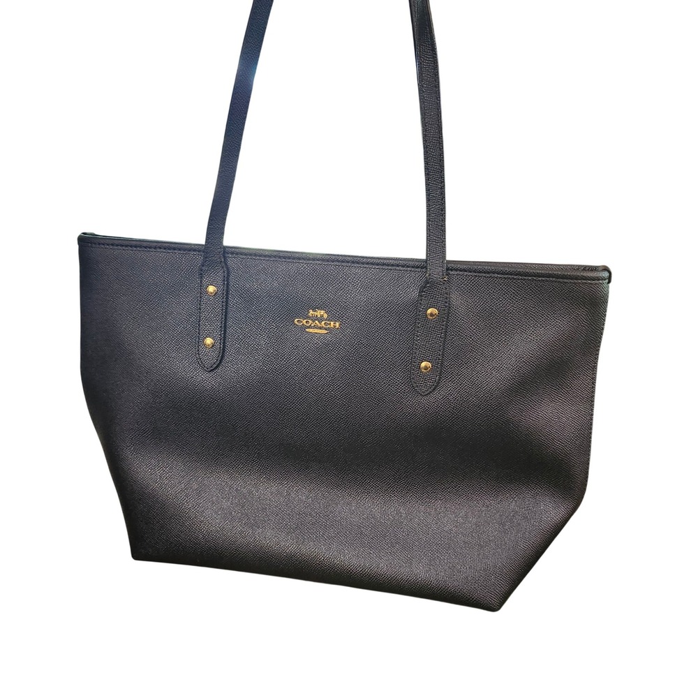 Coach City Zip Tote Black Crossgrain Leather Shoulder Bag F16224 Gold Hardware